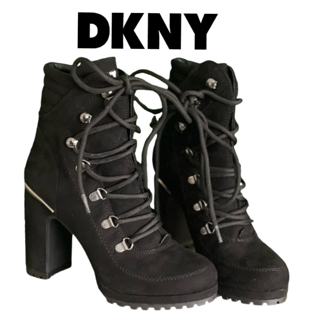 DKNY Black Lace-Up Suede Ankle Boots